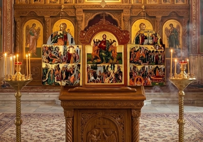 Triptych on church analogion