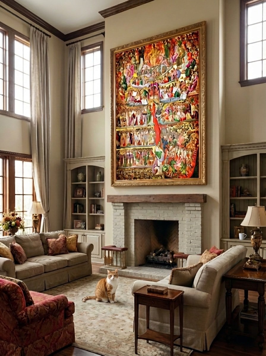 Second Coming icon above fireplace